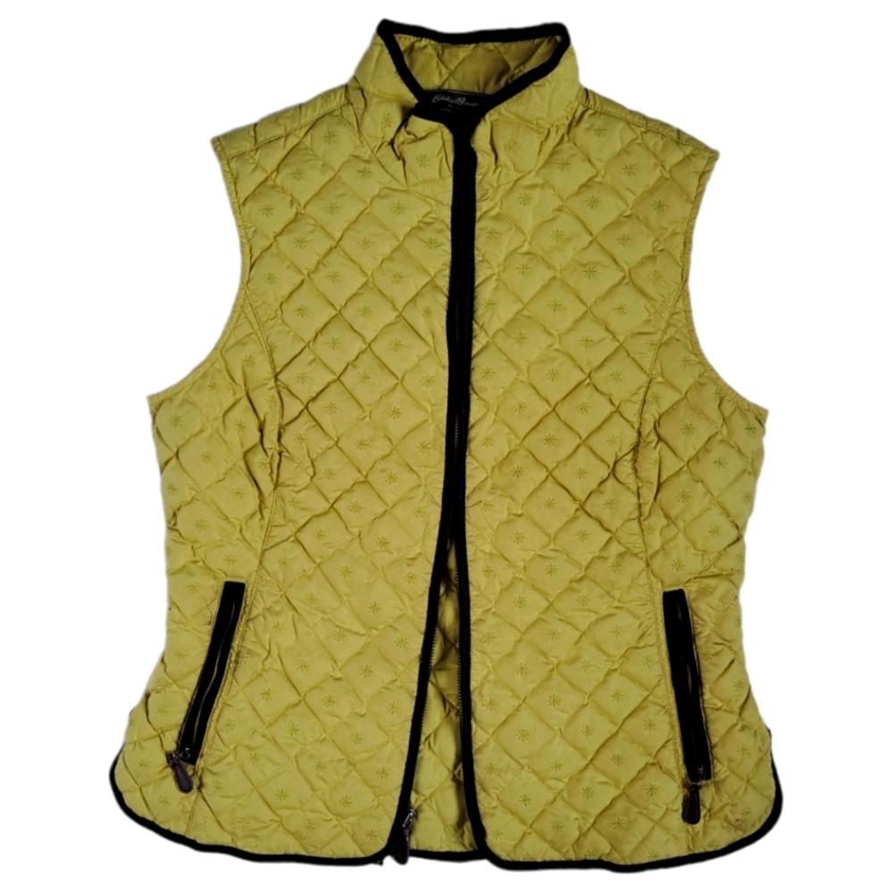 Eddie Bauer Quilted Goose Down Lime Green Puffer Vest Size M